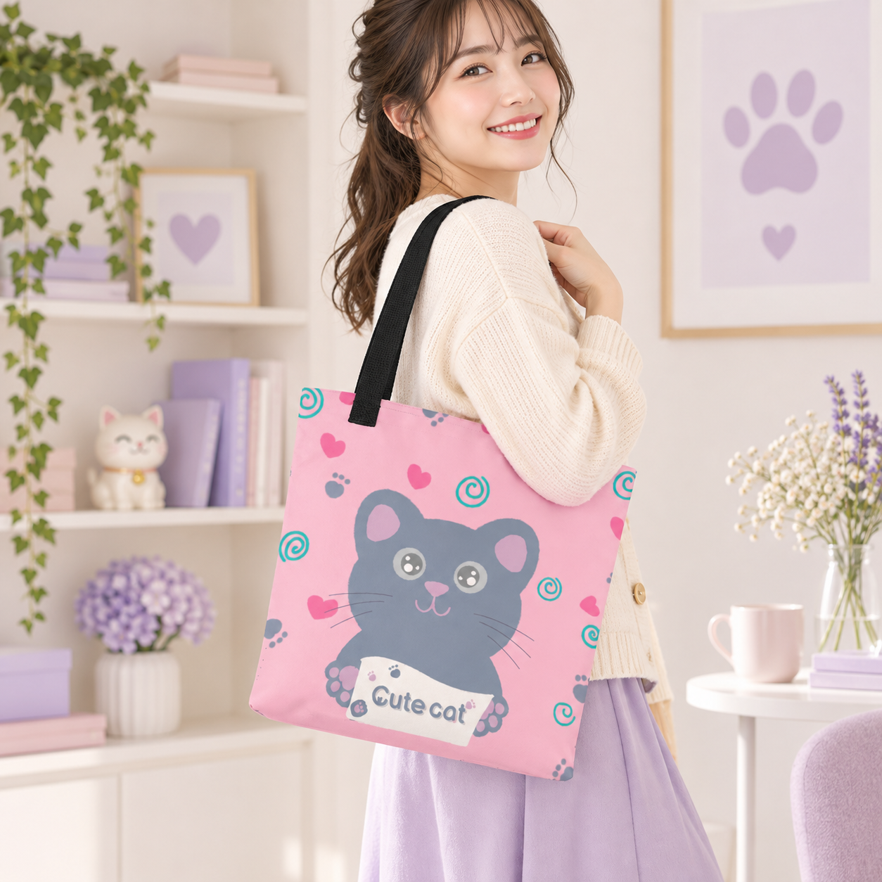 Kawaii Cat Tote Bag - Image 2