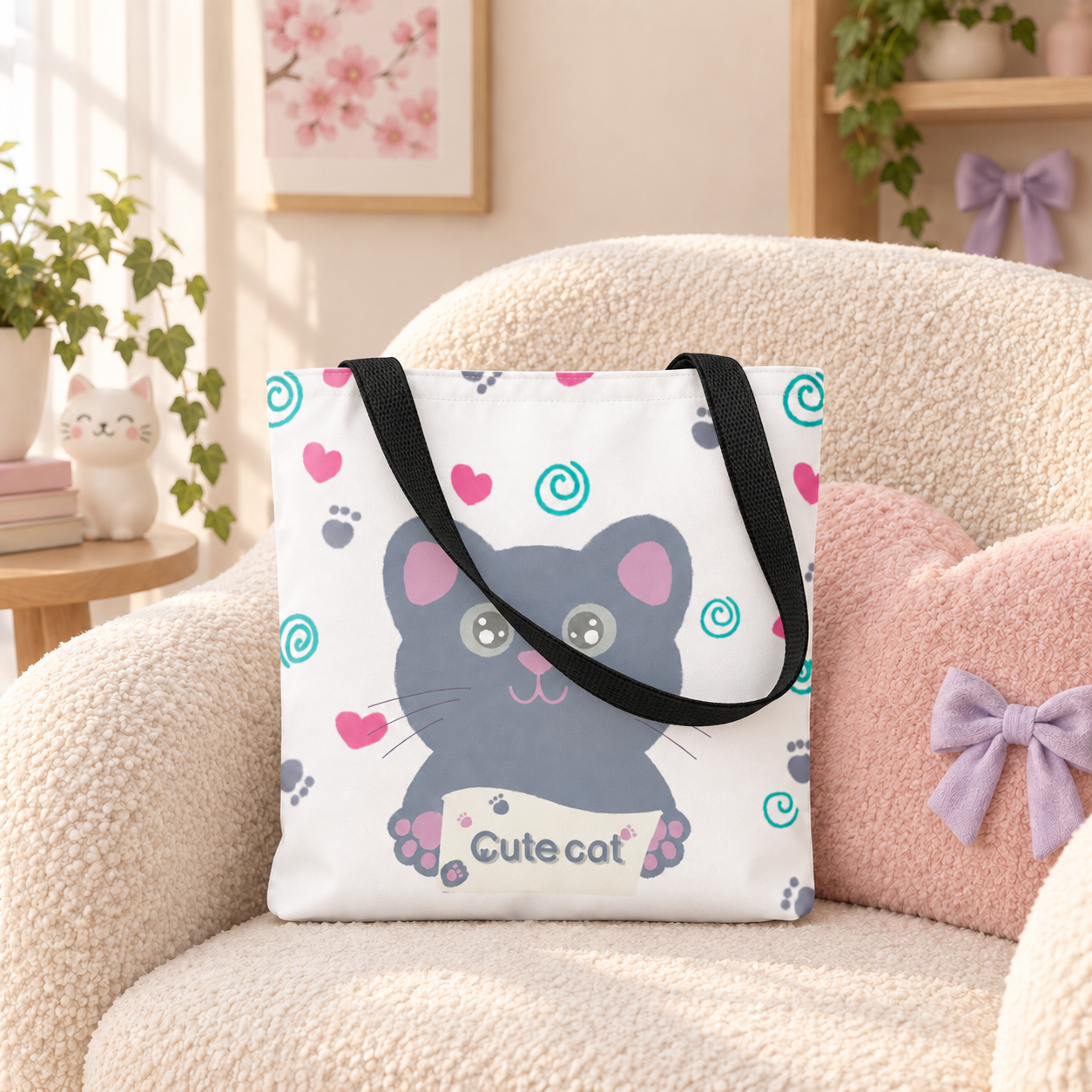 Kawaii Cat Tote Bag - Image 3