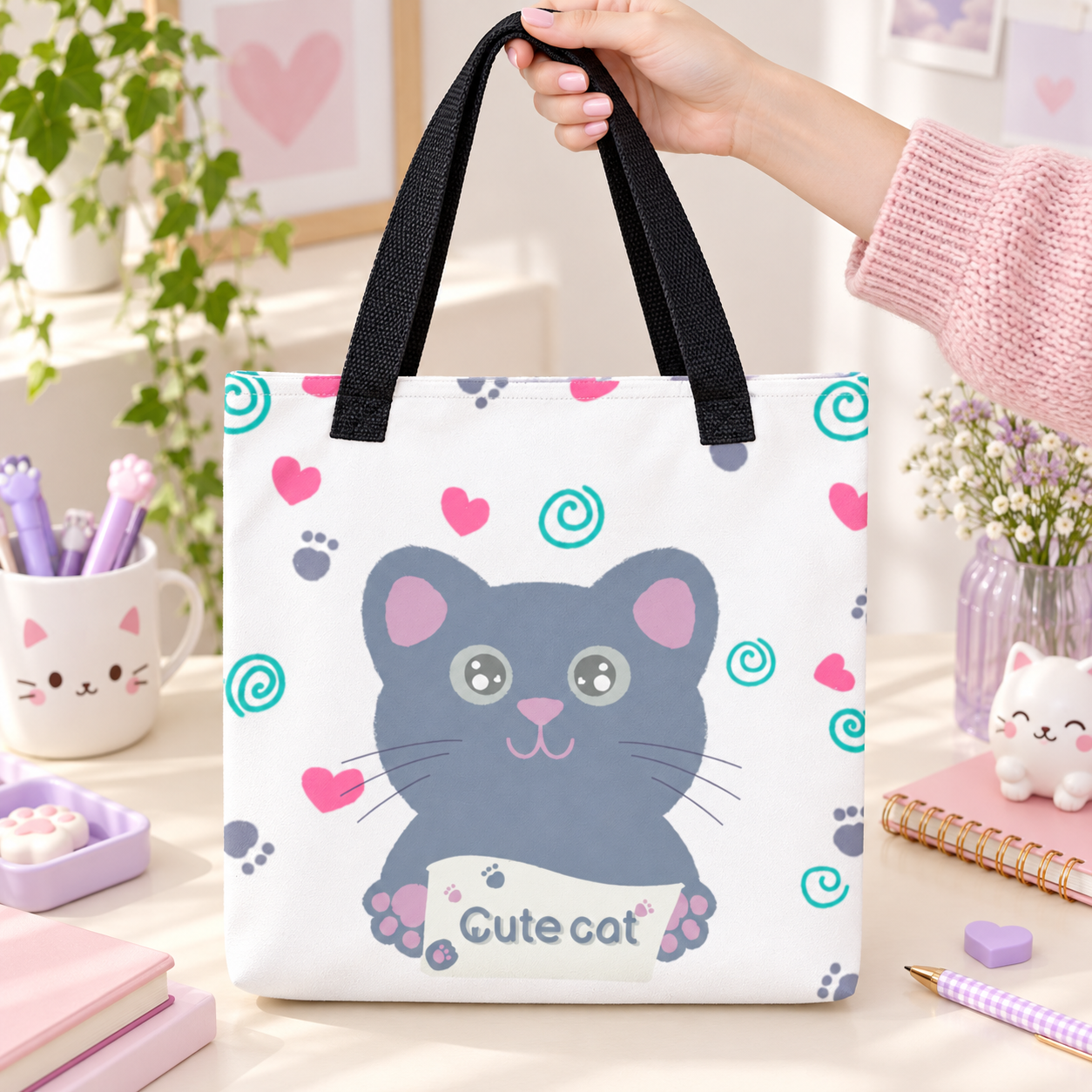 Kawaii Cat Tote Bag - Image 4
