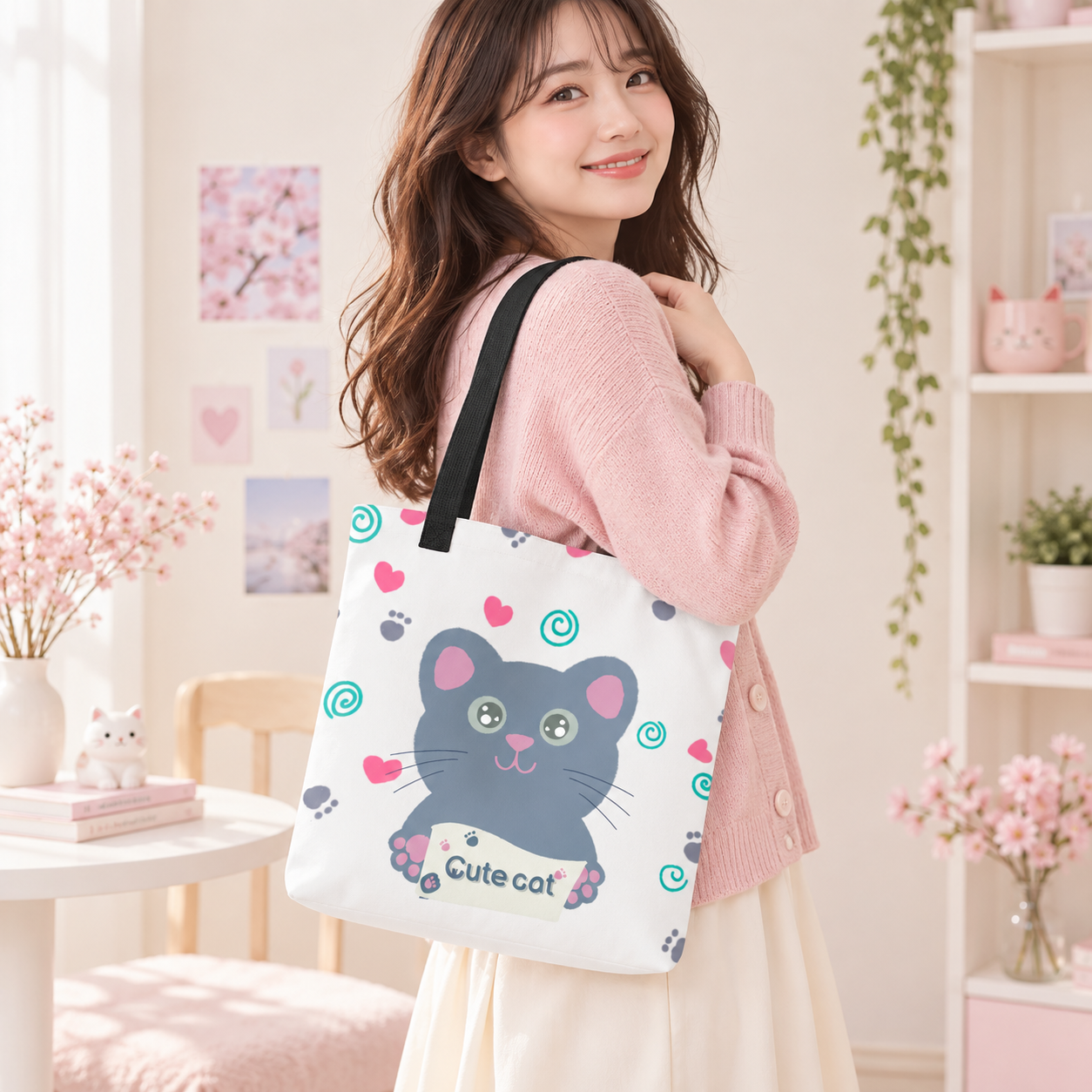 Kawaii Cat Tote Bag - Image 2