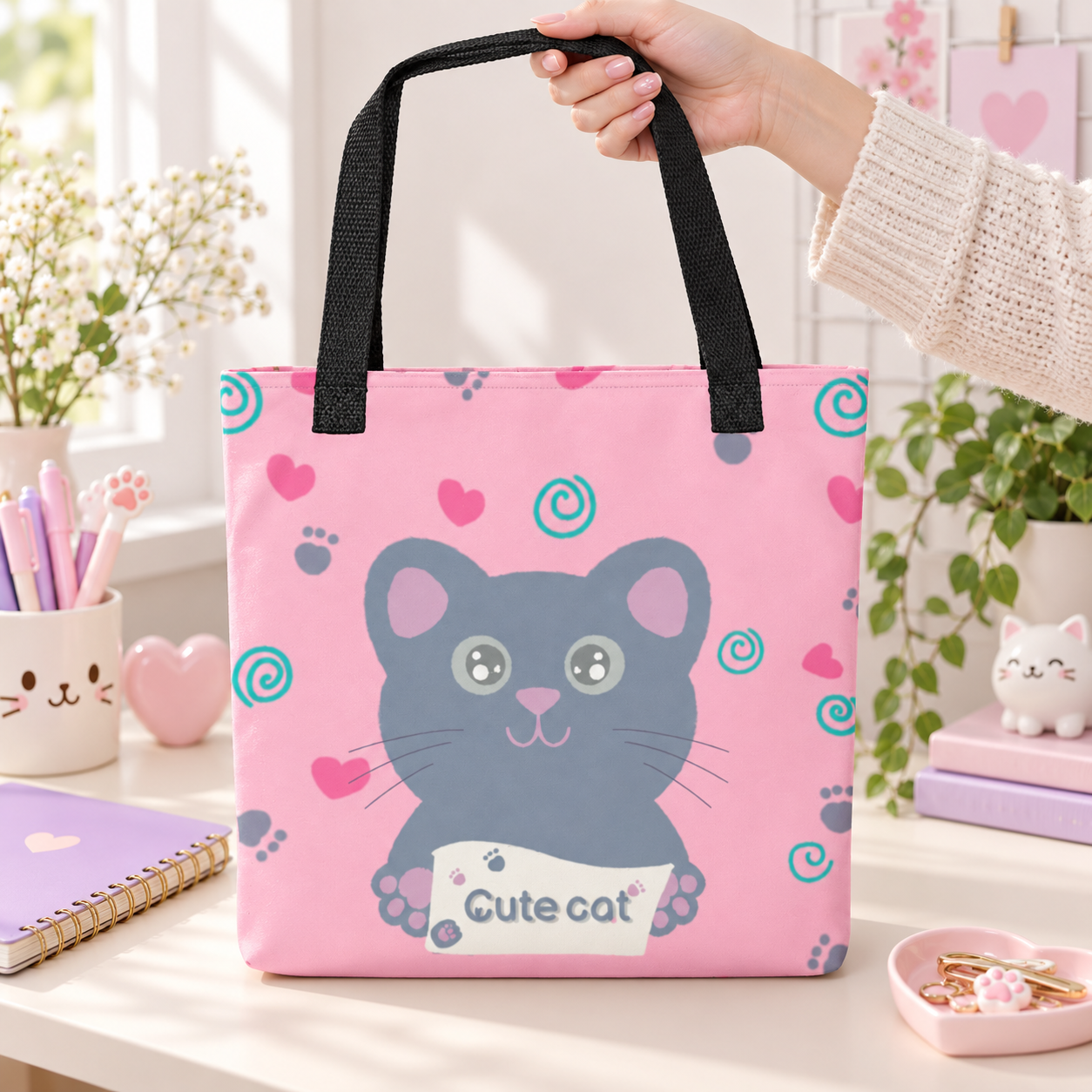 Kawaii Cat Tote Bag - Image 4