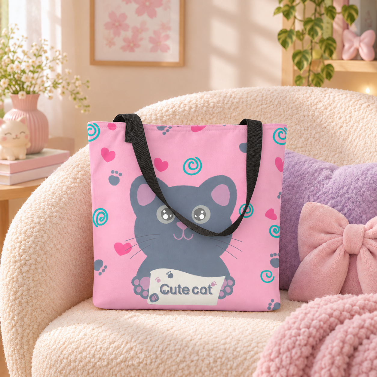Kawaii Cat Tote Bag - Image 3
