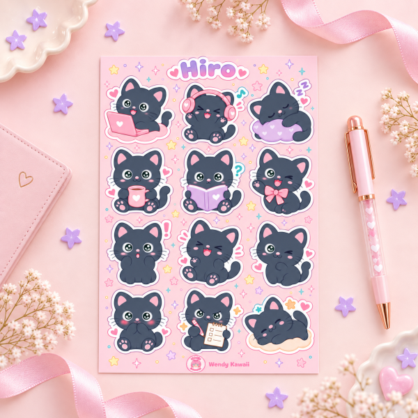 Hiro Cat Mood Sticker Sheet