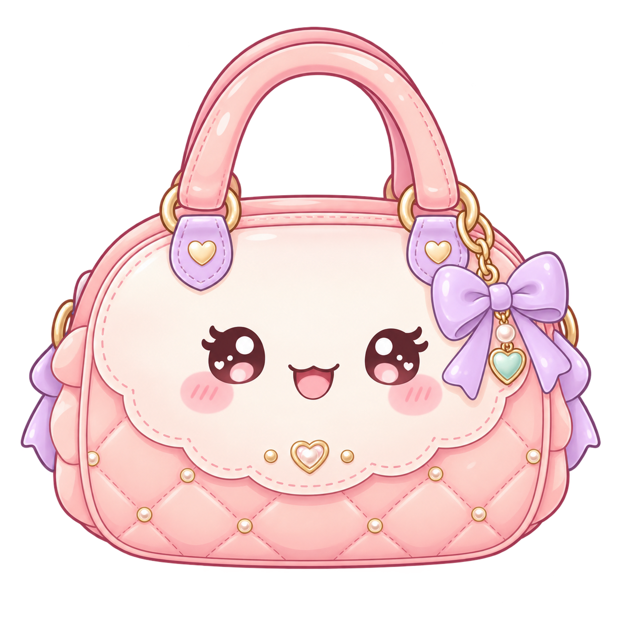 Smiling kawaii handbag icon